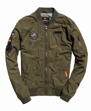 Superdry Rookie Aviator Patched Bomber Férfi Kabát Olivazöld | RHFSQ5038